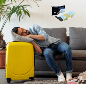 DreamyFoam guy asleep on the airport couch